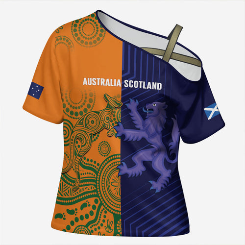 Australia and Scotland Rugby Custom Cross Shoulder Shirt Wallabies Scottish Thistle Together