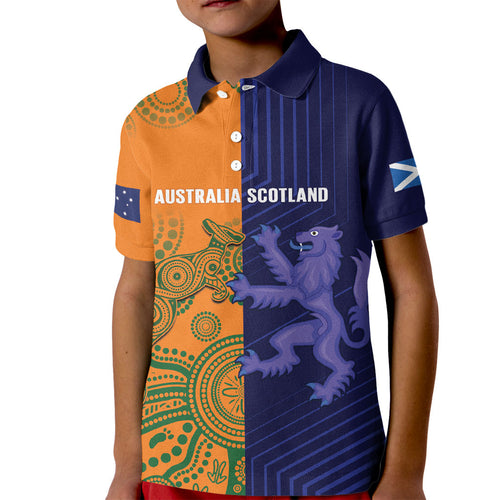 Australia and Scotland Rugby Custom Kid Polo Shirt Wallabies Scottish Thistle Together
