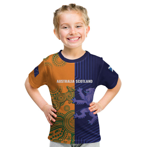 Australia and Scotland Rugby Custom Kid T Shirt Wallabies Scottish Thistle Together