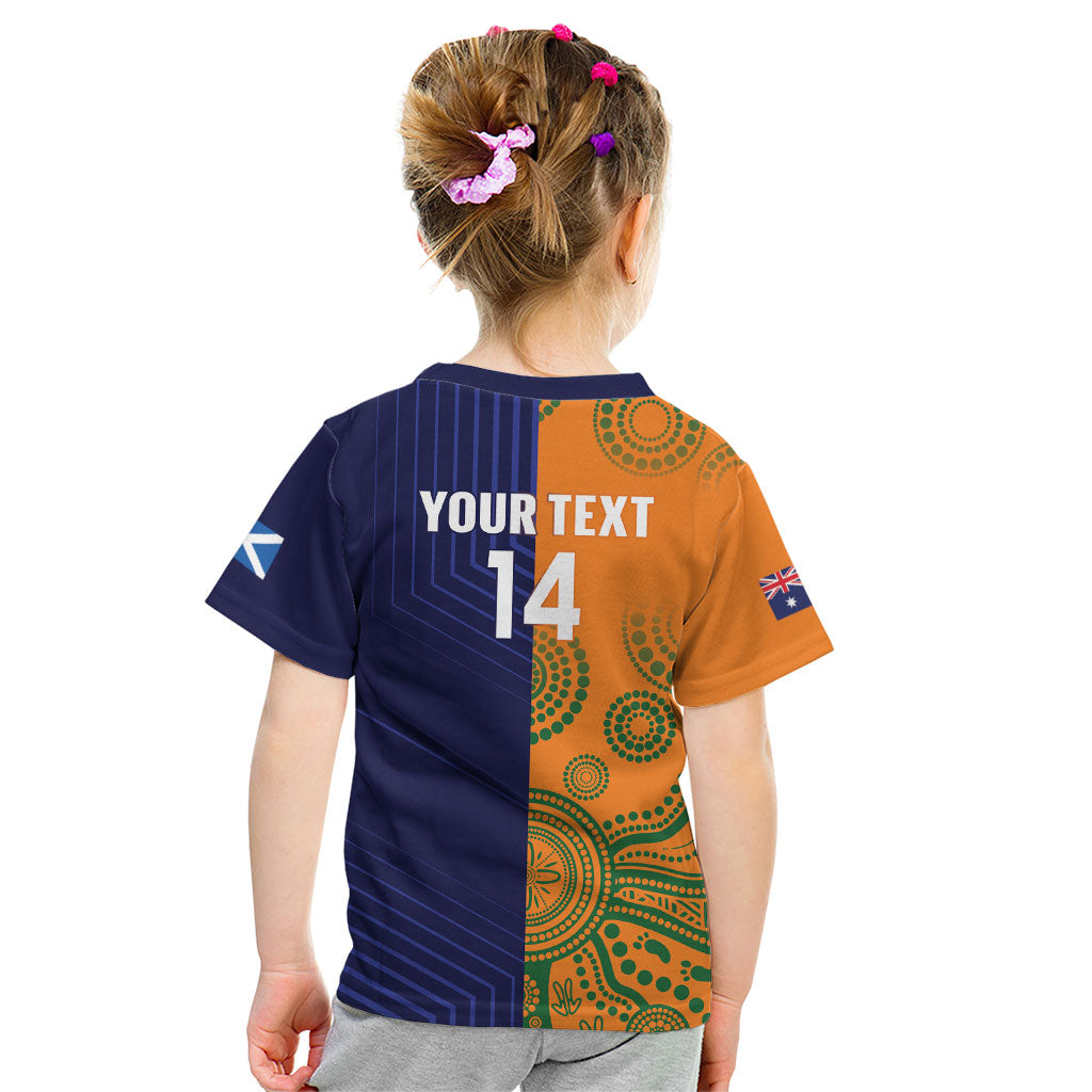 Australia and Scotland Rugby Custom Kid T Shirt Wallabies Scottish Thistle Together