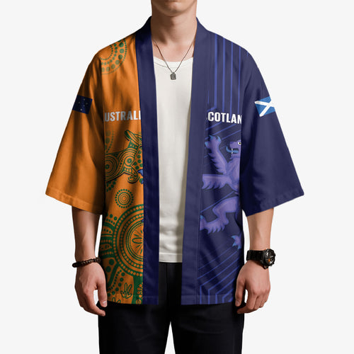 Australia and Scotland Rugby Custom Kimono Wallabies Scottish Thistle Together