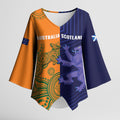 Australia and Scotland Rugby Custom Kimono Sleeve Blouse Wallabies Scottish Thistle Together