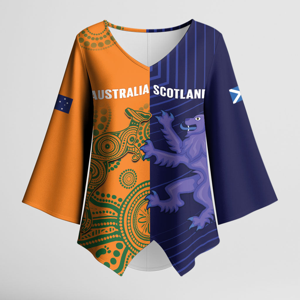 Australia and Scotland Rugby Custom Kimono Sleeve Blouse Wallabies Scottish Thistle Together