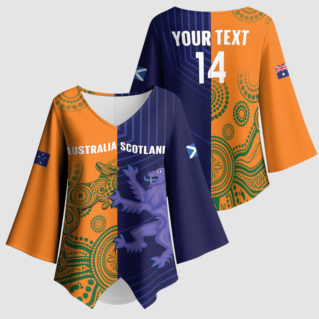 Australia and Scotland Rugby Custom Kimono Sleeve Blouse Wallabies Scottish Thistle Together