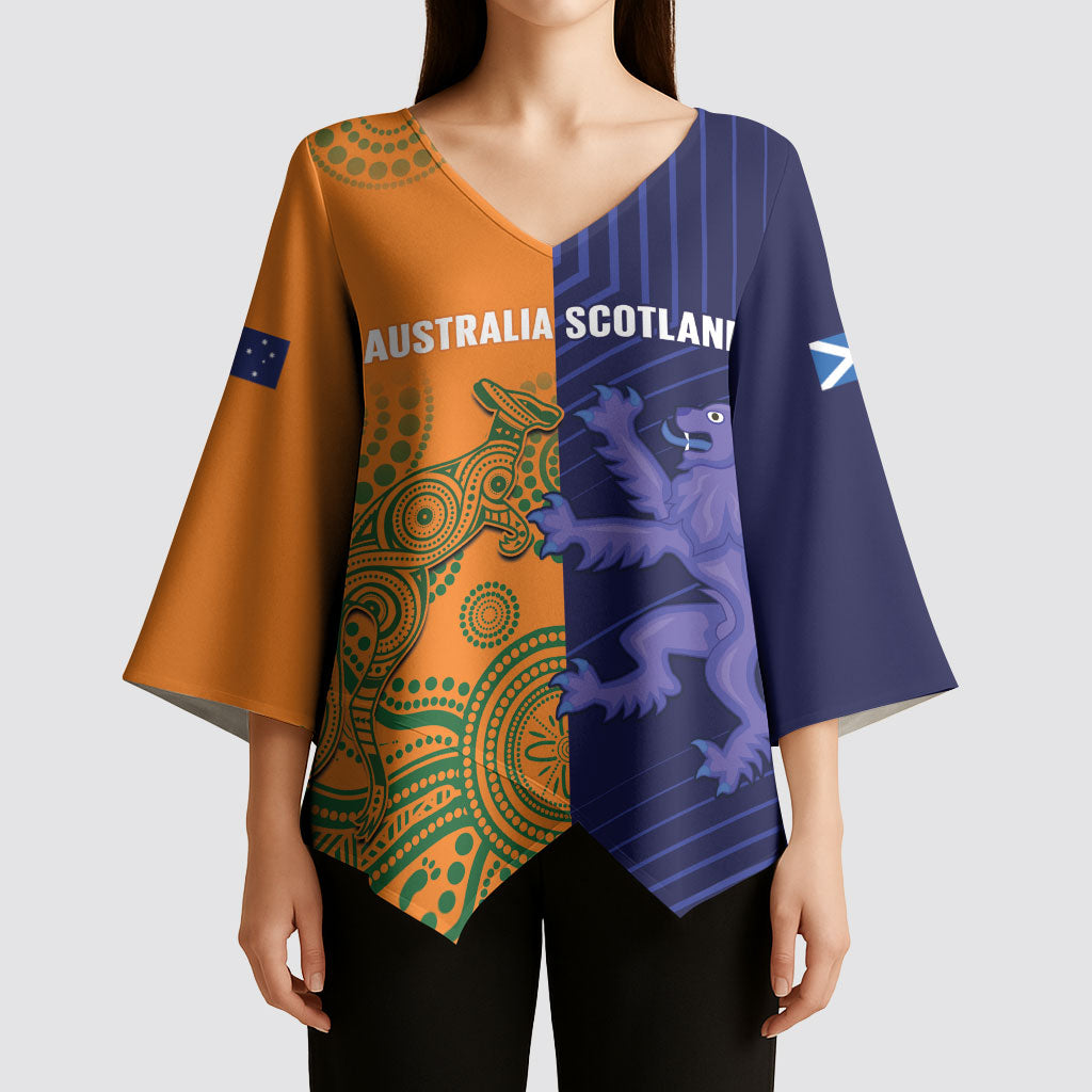 Australia and Scotland Rugby Custom Kimono Sleeve Blouse Wallabies Scottish Thistle Together