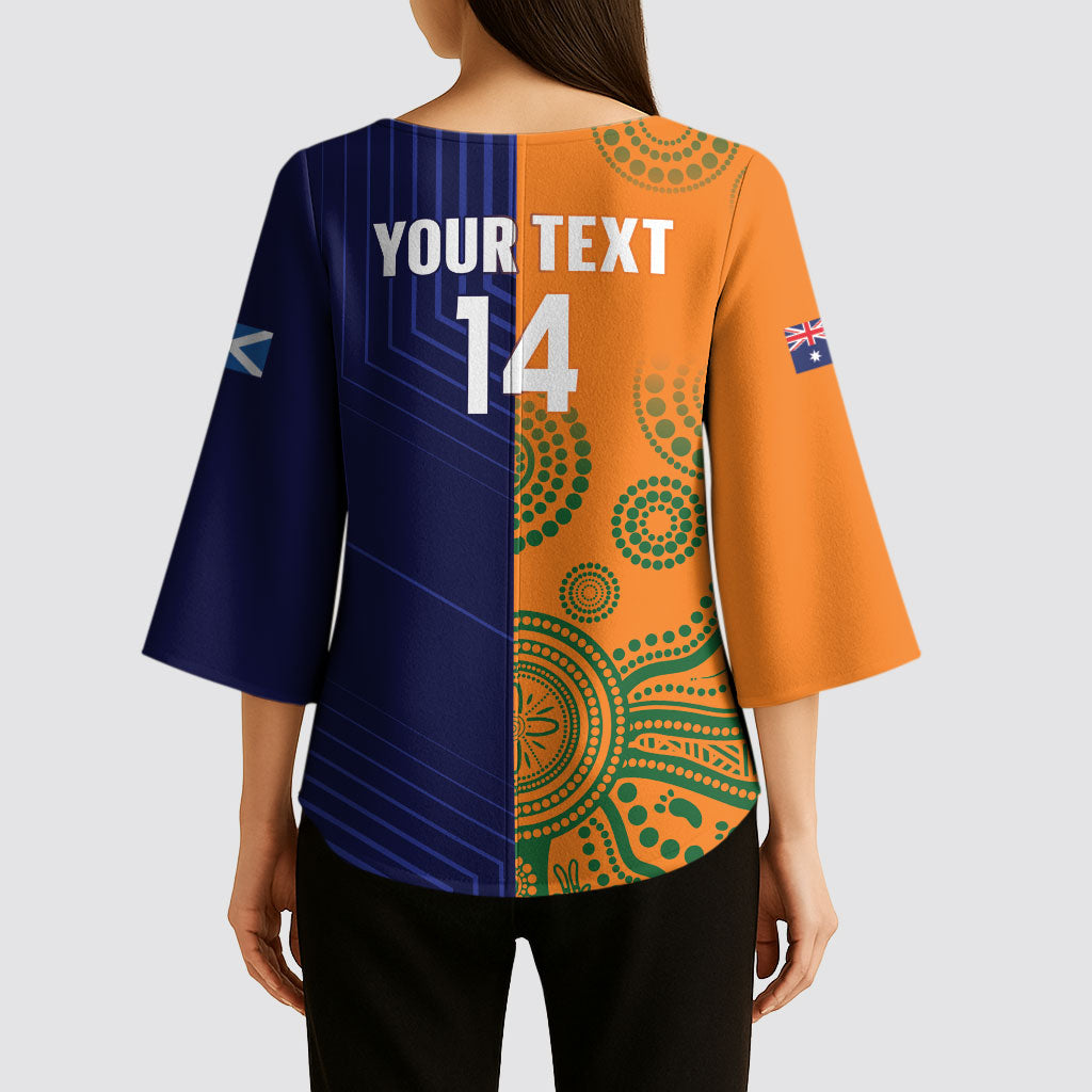 Australia and Scotland Rugby Custom Kimono Sleeve Blouse Wallabies Scottish Thistle Together