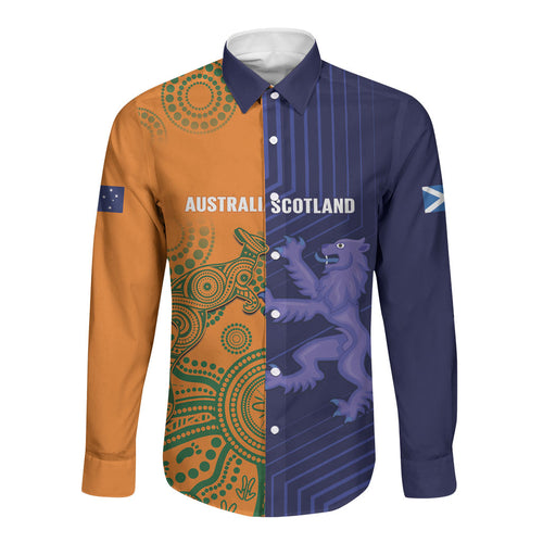 Australia and Scotland Rugby Custom Long Sleeve Button Shirt Wallabies Scottish Thistle Together
