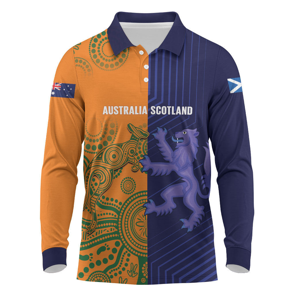 Australia and Scotland Rugby Custom Long Sleeve Polo Shirt Wallabies Scottish Thistle Together