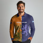 Australia and Scotland Rugby Custom Long Sleeve Polo Shirt Wallabies Scottish Thistle Together