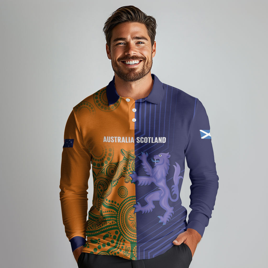 Australia and Scotland Rugby Custom Long Sleeve Polo Shirt Wallabies Scottish Thistle Together