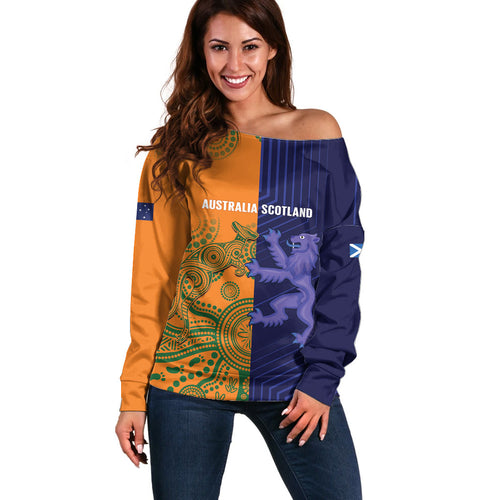 Australia and Scotland Rugby Custom Off Shoulder Sweater Wallabies Scottish Thistle Together