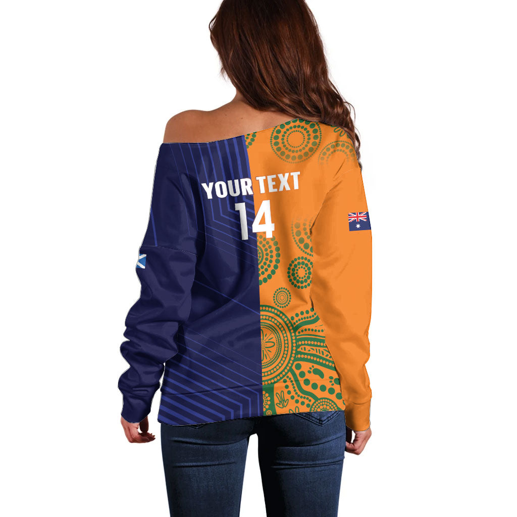 Australia and Scotland Rugby Custom Off Shoulder Sweater Wallabies Scottish Thistle Together