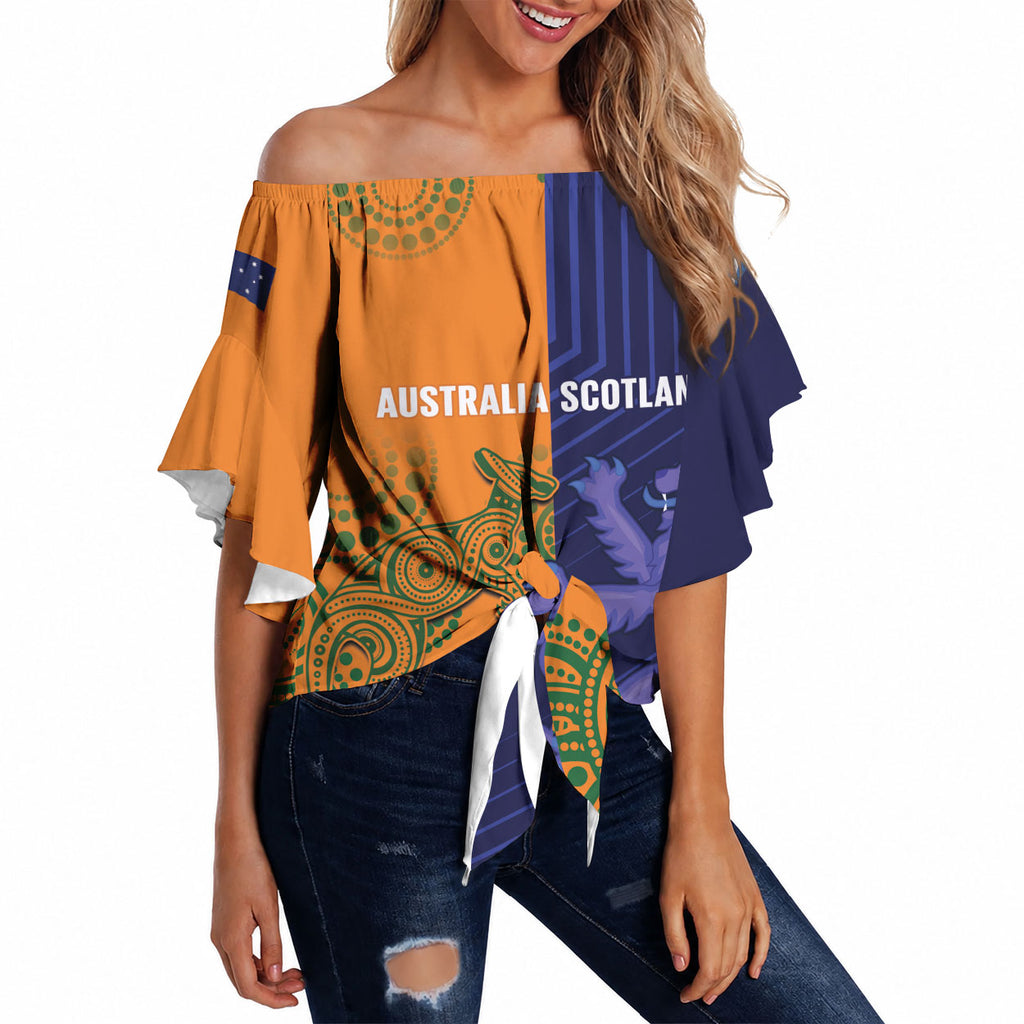 Australia and Scotland Rugby Custom Off Shoulder Wrap Waist Top Wallabies Scottish Thistle Together