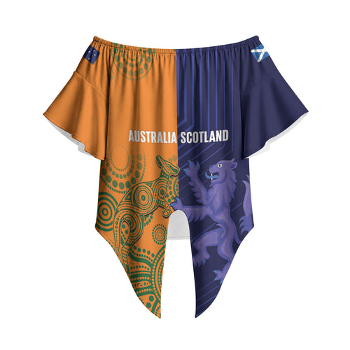 Australia and Scotland Rugby Custom Off Shoulder Wrap Waist Top Wallabies Scottish Thistle Together