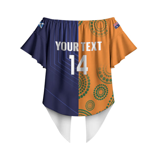 Australia and Scotland Rugby Custom Off Shoulder Wrap Waist Top Wallabies Scottish Thistle Together