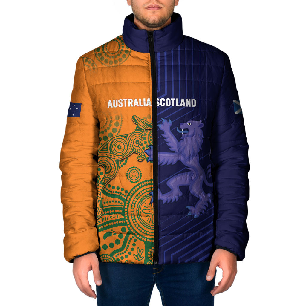 Australia and Scotland Rugby Custom Padded Jacket Wallabies Scottish Thistle Together