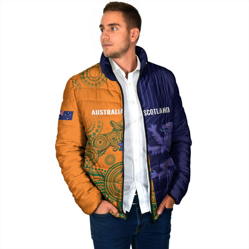 Australia and Scotland Rugby Custom Padded Jacket Wallabies Scottish Thistle Together