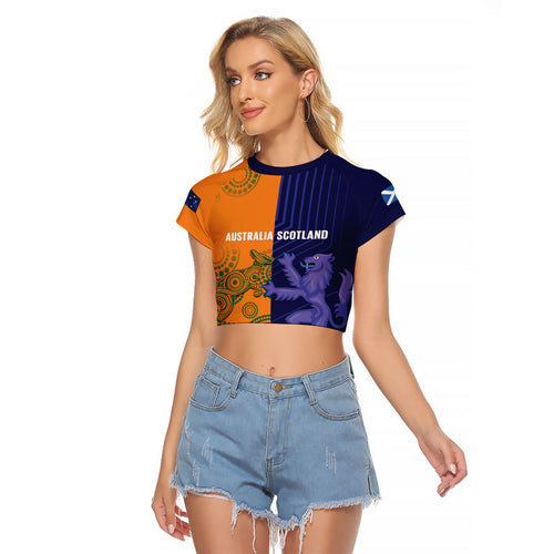 Australia and Scotland Rugby Custom Raglan Cropped T Shirt Wallabies Scottish Thistle Together