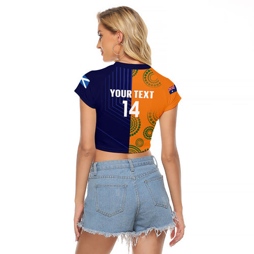 Australia and Scotland Rugby Custom Raglan Cropped T Shirt Wallabies Scottish Thistle Together