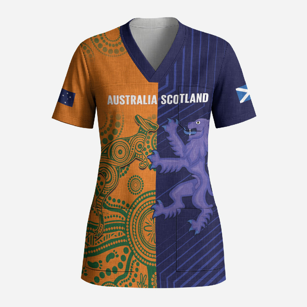 Australia and Scotland Rugby Custom Scrub Top Wallabies Scottish Thistle Together