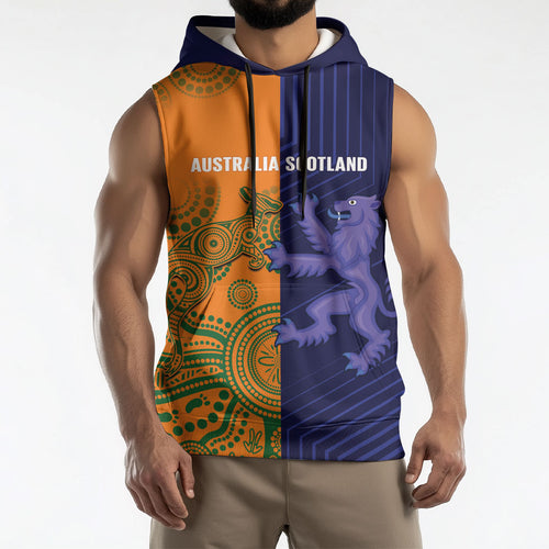 Australia and Scotland Rugby Custom Sleeveless Hoodie Wallabies Scottish Thistle Together