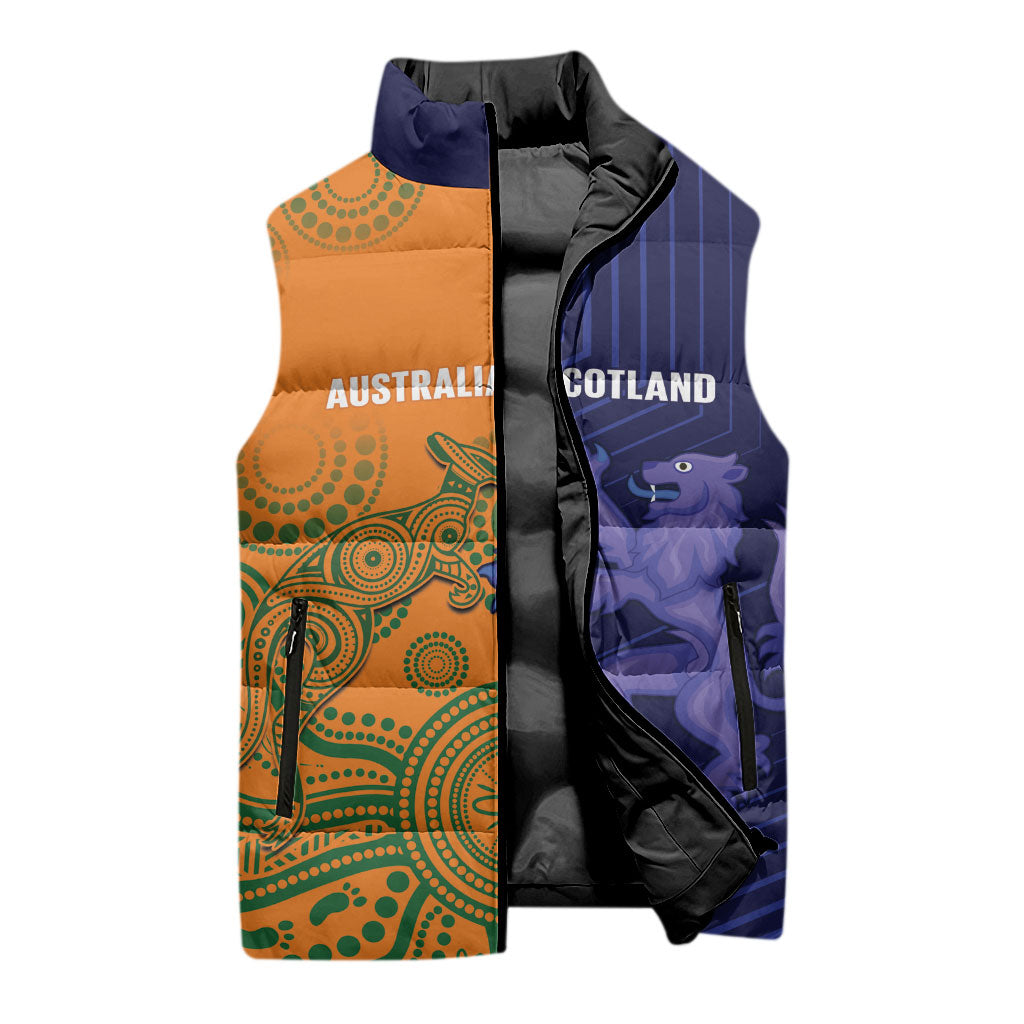 Australia and Scotland Rugby Custom Sleeveless Puffer Jacket Wallabies Scottish Thistle Together