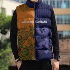 Australia and Scotland Rugby Custom Sleeveless Puffer Jacket Wallabies Scottish Thistle Together
