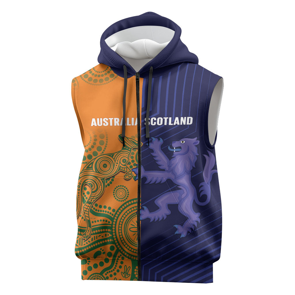 Australia and Scotland Rugby Custom Sleeveless Zip Hoodie Wallabies Scottish Thistle Together