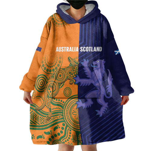 Australia and Scotland Rugby Custom Wearable Blanket Hoodie Wallabies Scottish Thistle Together