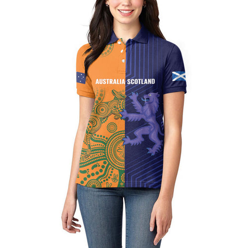 Australia and Scotland Rugby Custom Women Polo Shirt Wallabies Scottish Thistle Together