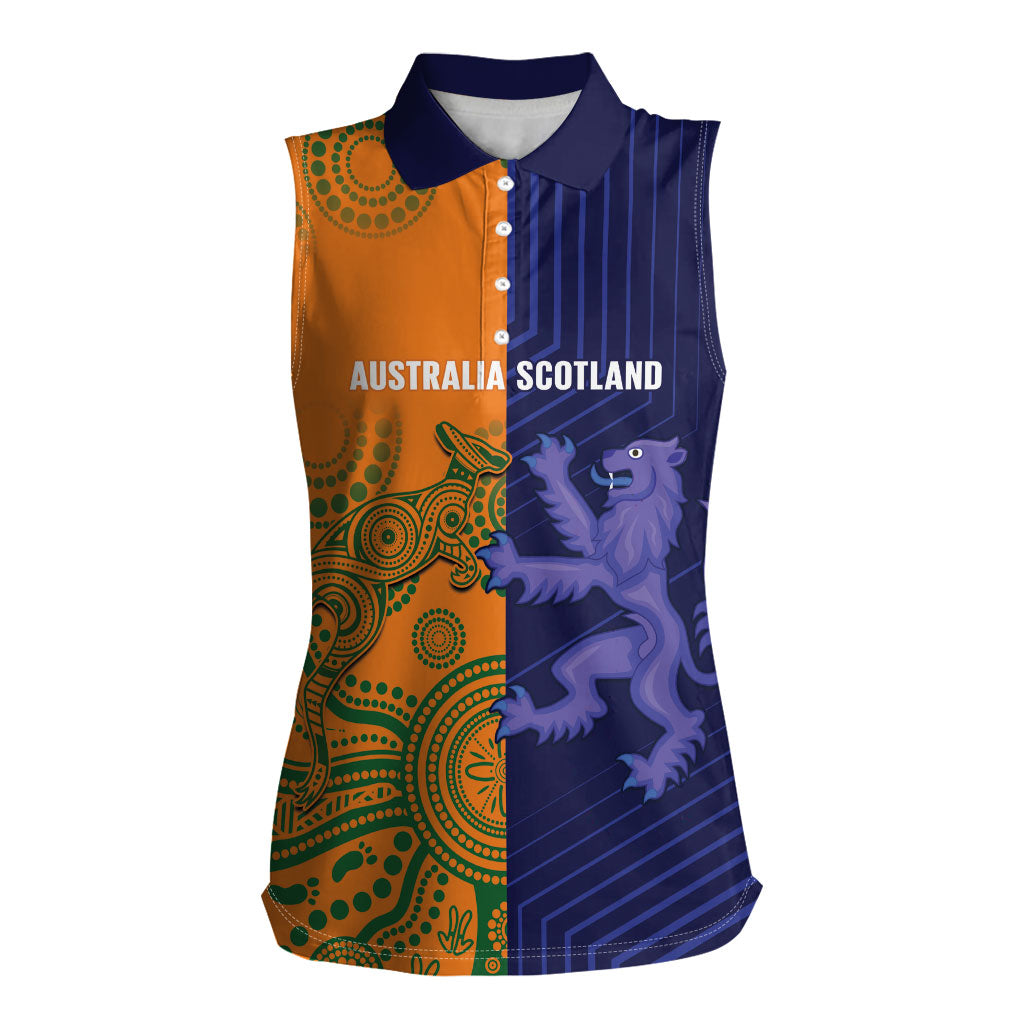Australia and Scotland Rugby Custom Women Sleeveless Polo Shirt Wallabies Scottish Thistle Together