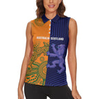 Australia and Scotland Rugby Custom Women Sleeveless Polo Shirt Wallabies Scottish Thistle Together