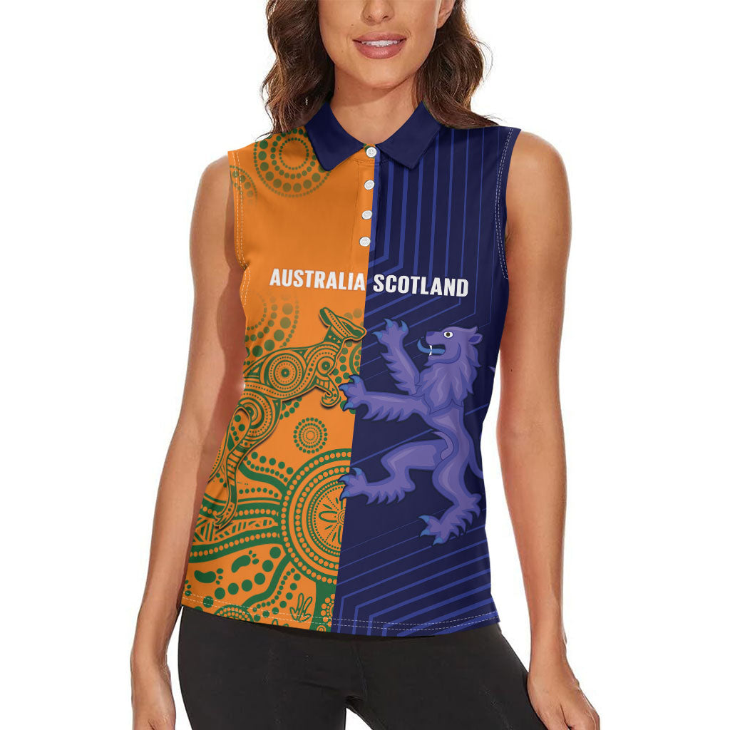 Australia and Scotland Rugby Custom Women Sleeveless Polo Shirt Wallabies Scottish Thistle Together