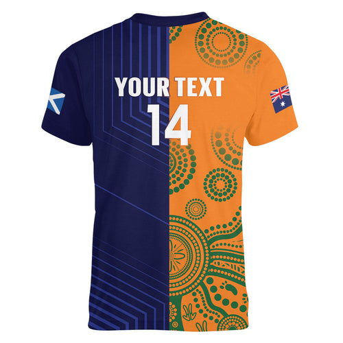 Australia and Scotland Rugby Custom Women V-Neck T-Shirt Wallabies Scottish Thistle Together