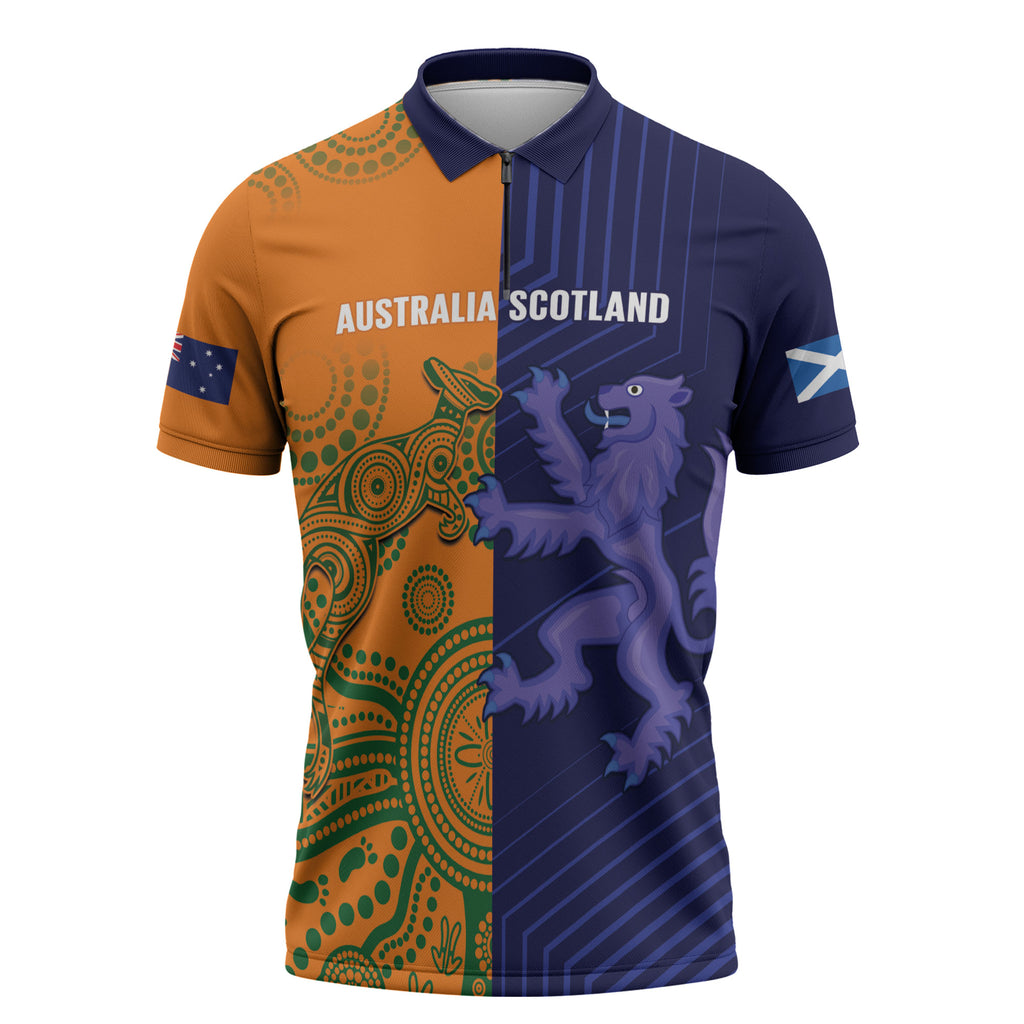 Australia and Scotland Rugby Custom Zipper Polo Shirt Wallabies Scottish Thistle Together