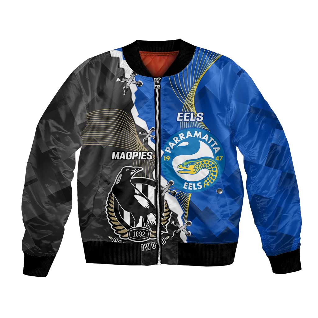 Custom Magpies Football And Eels Rugby Bomber Jacket Dynamic Style