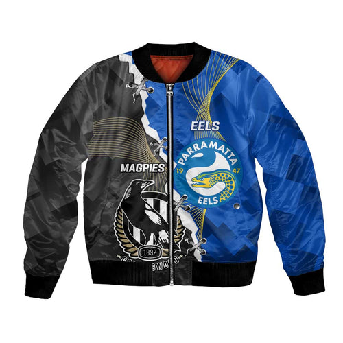 Custom Magpies Football And Eels Rugby Bomber Jacket Dynamic Style