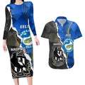 Custom Magpies Football And Eels Rugby Couples Matching Long Sleeve Bodycon Dress and Hawaiian Shirt Dynamic Style