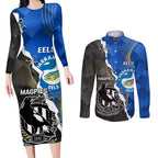 Custom Magpies Football And Eels Rugby Couples Matching Long Sleeve Bodycon Dress and Long Sleeve Button Shirt Dynamic Style