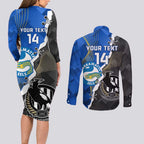 Custom Magpies Football And Eels Rugby Couples Matching Long Sleeve Bodycon Dress and Long Sleeve Button Shirt Dynamic Style