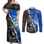 Custom Magpies Football And Eels Rugby Couples Matching Off Shoulder Maxi Dress and Long Sleeve Button Shirt Dynamic Style