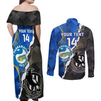 Custom Magpies Football And Eels Rugby Couples Matching Off Shoulder Maxi Dress and Long Sleeve Button Shirt Dynamic Style