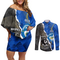 Custom Magpies Football And Eels Rugby Couples Matching Off Shoulder Short Dress and Long Sleeve Button Shirt Dynamic Style