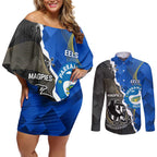 Custom Magpies Football And Eels Rugby Couples Matching Off Shoulder Short Dress and Long Sleeve Button Shirt Dynamic Style