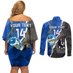 Custom Magpies Football And Eels Rugby Couples Matching Off Shoulder Short Dress and Long Sleeve Button Shirt Dynamic Style
