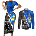 Custom Magpies Football And Eels Rugby Couples Matching Short Sleeve Bodycon Dress and Long Sleeve Button Shirt Dynamic Style