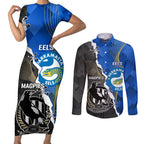 Custom Magpies Football And Eels Rugby Couples Matching Short Sleeve Bodycon Dress and Long Sleeve Button Shirt Dynamic Style