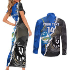 Custom Magpies Football And Eels Rugby Couples Matching Short Sleeve Bodycon Dress and Long Sleeve Button Shirt Dynamic Style