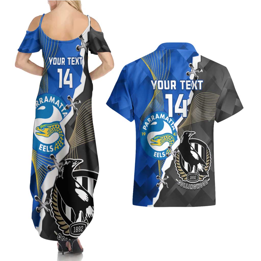 Custom Magpies Football And Eels Rugby Couples Matching Summer Maxi Dress and Hawaiian Shirt Dynamic Style