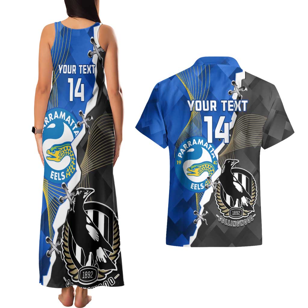 Custom Magpies Football And Eels Rugby Couples Matching Tank Maxi Dress and Hawaiian Shirt Dynamic Style